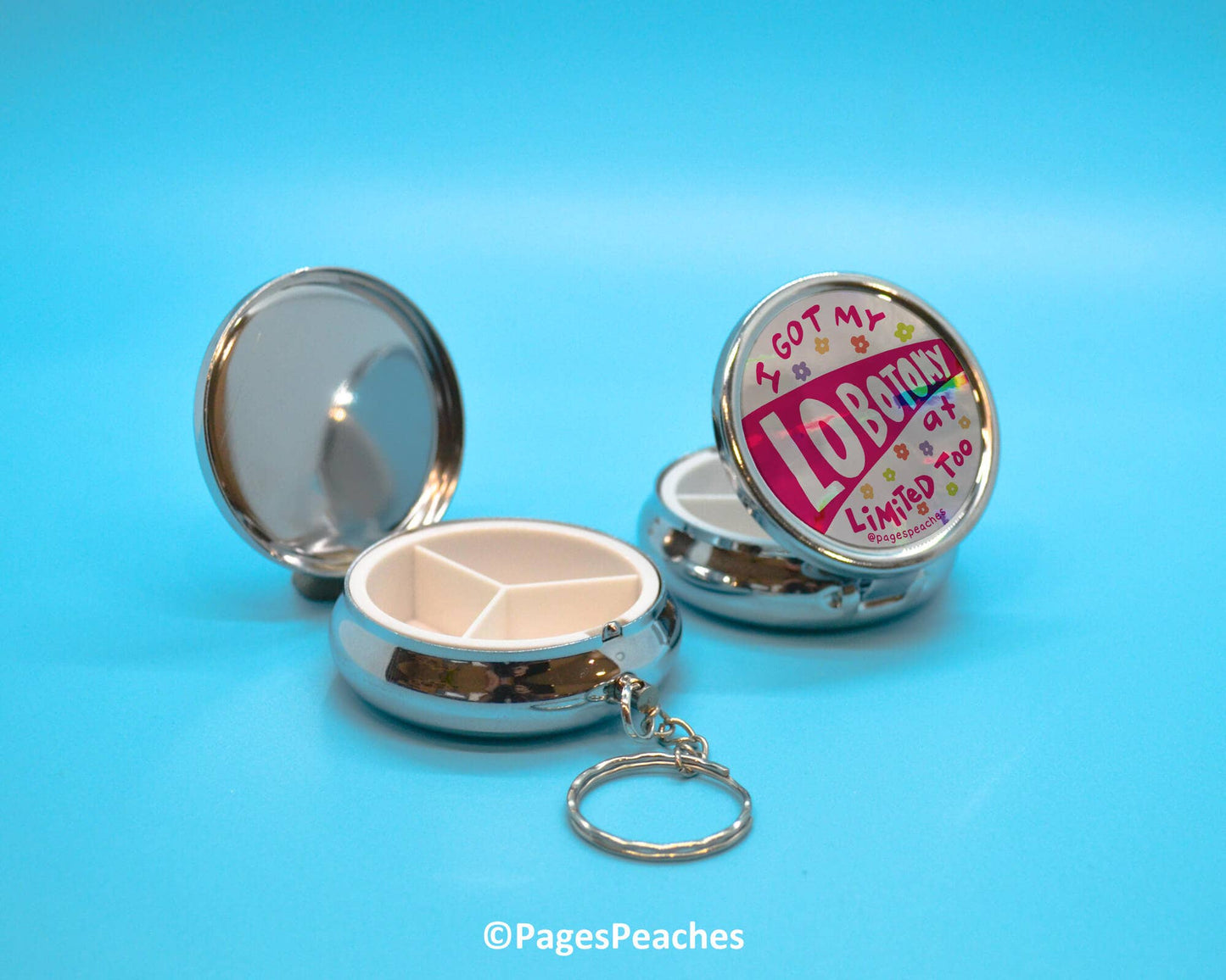 Lobotomy Pill Case Keychain Travel Medication Organizer