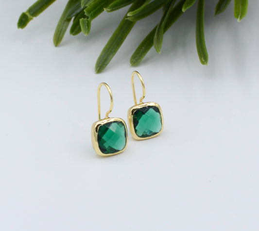 Gold cushion cut Green Tourmaline Hydro earrings