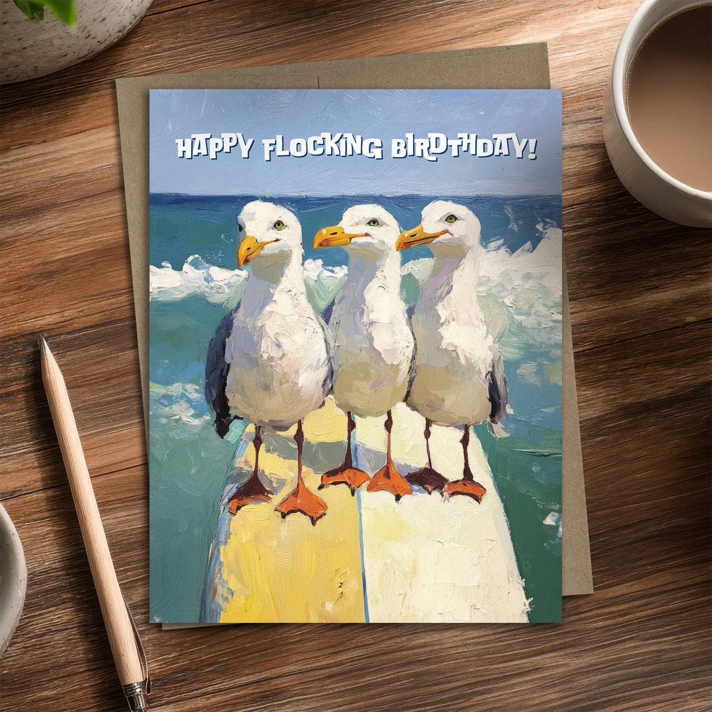 Flocking Seagulls - Recycled Birthday Card for Surfers