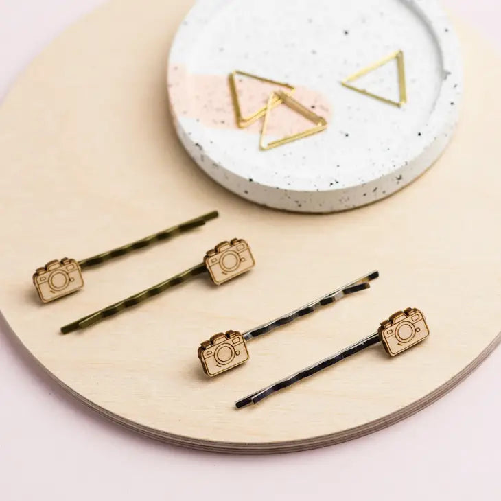 Wooden Camera Hair Slides