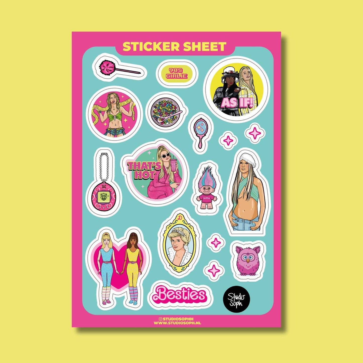90's Girl Clueless, Britney, Paris Hilton A5 Sticker Sheet