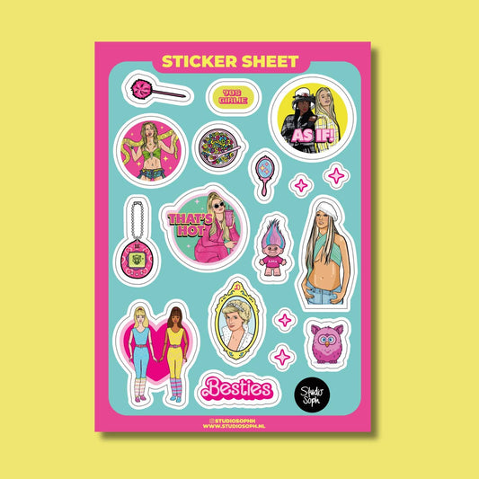 90's Girl Clueless, Britney, Paris Hilton A5 Sticker Sheet