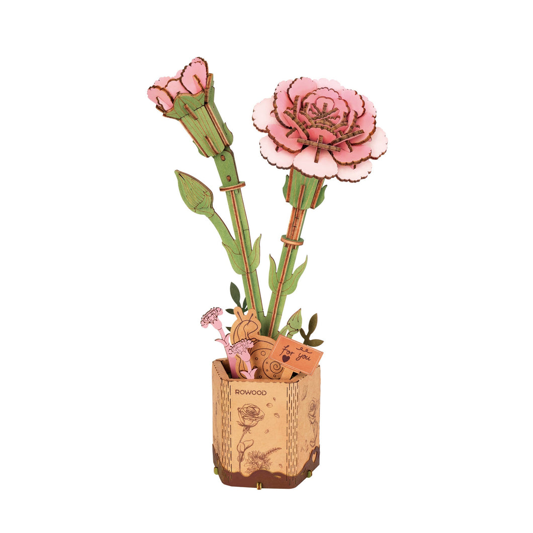 3D Wooden Flower Puzzle: Pink Carnation
