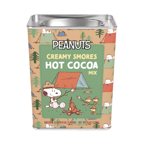 Peanuts Snoopy Camp Life S'mores Cocoa (8oz Rectangle Tin) - Front & Company: Gift Store