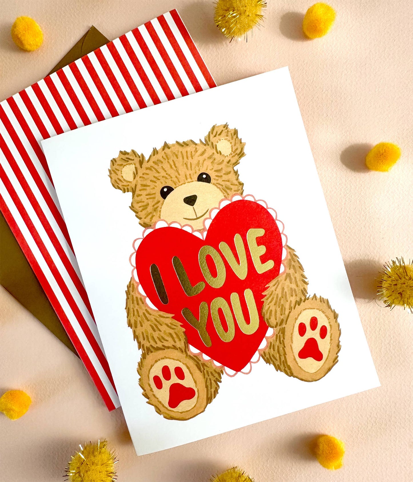 Teddy Bear with Heart Valentines Day Card *Foil Stamped*