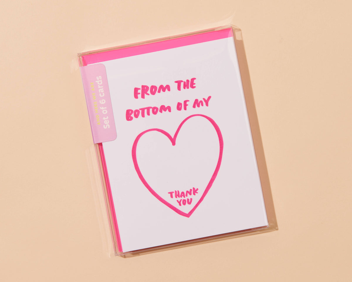 Letterpress Thank You Card - Bottom of My Heart (Pun, Cute)