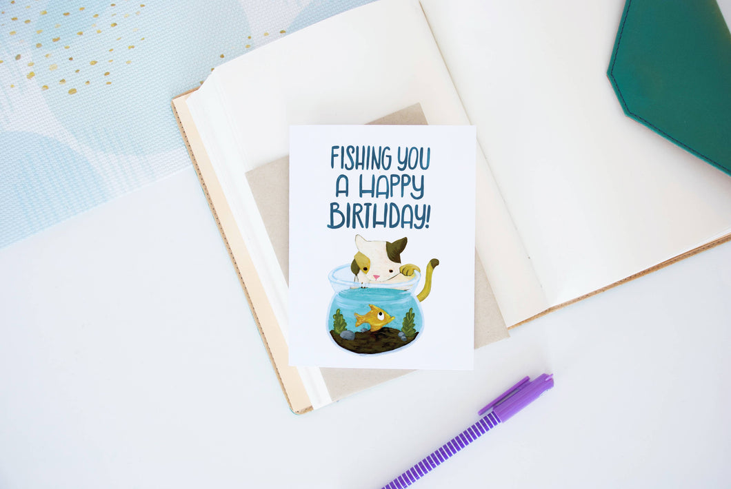 Fishing you a Happy Birthday Cat Card