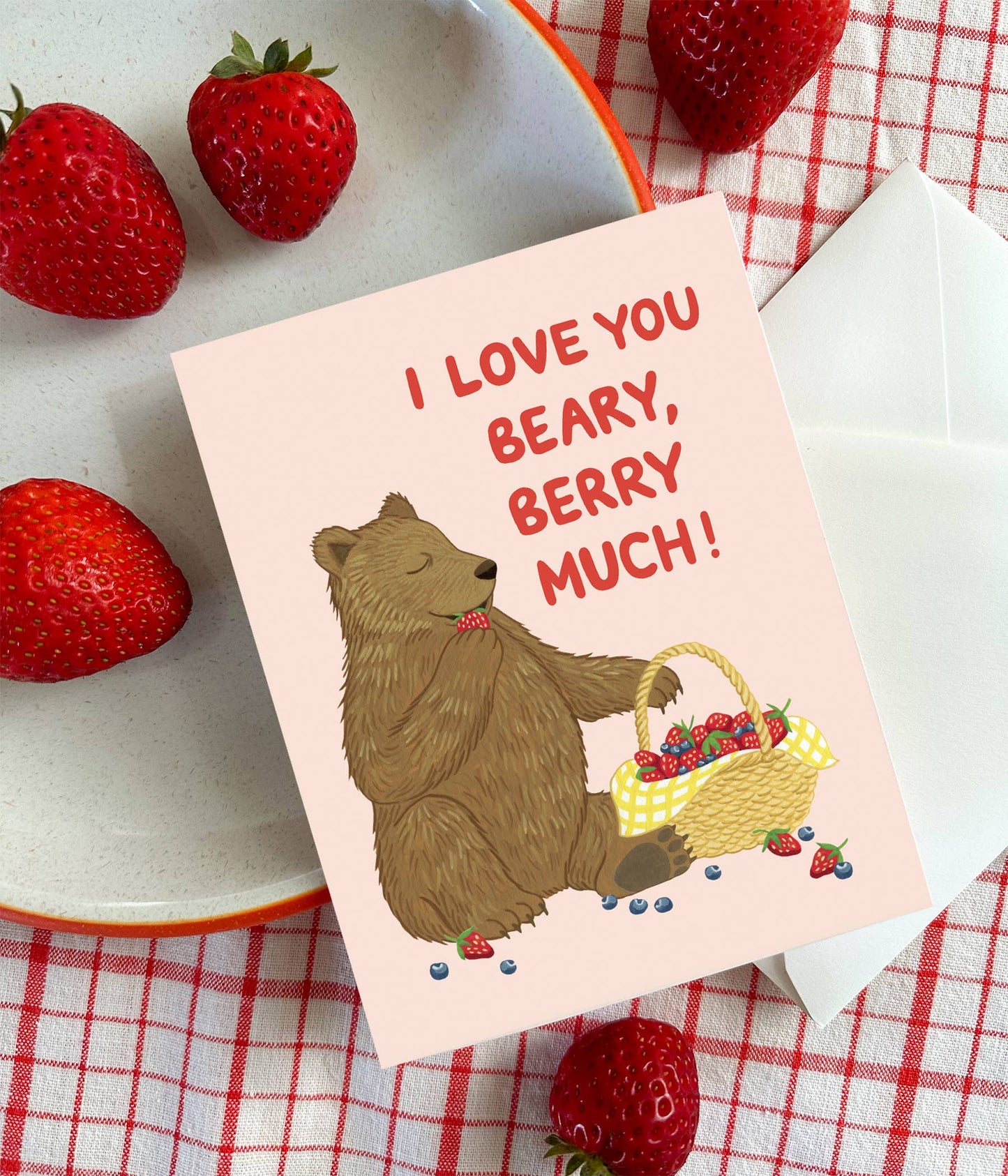 Bear with Basket of Berries Love Card