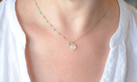 Turquoise and moonstone asymmetrical necklace