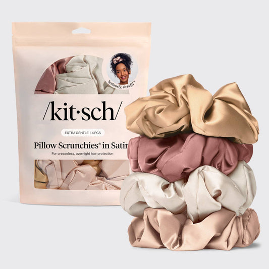 Pillow Scrunchies in Satin 4pc - Blush