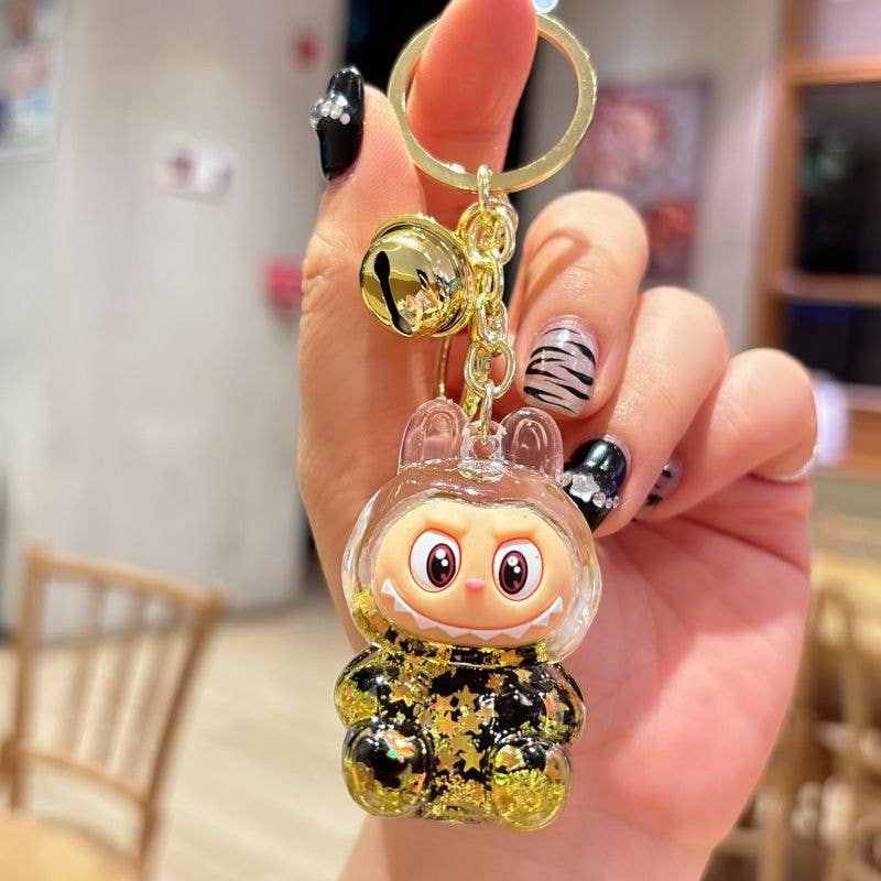 Shiny quicksand labubu keychain bag pendant small gift