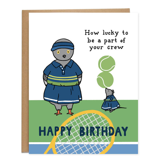 Ball Crew Tennis Birthday Card, US Open, NYC, Pigeon, Rat