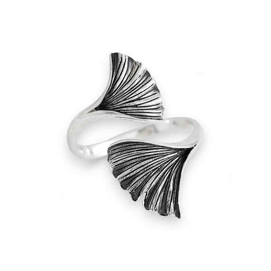 Sterling Silver or Bronze Adjustable Ginkgo Leaf Ring