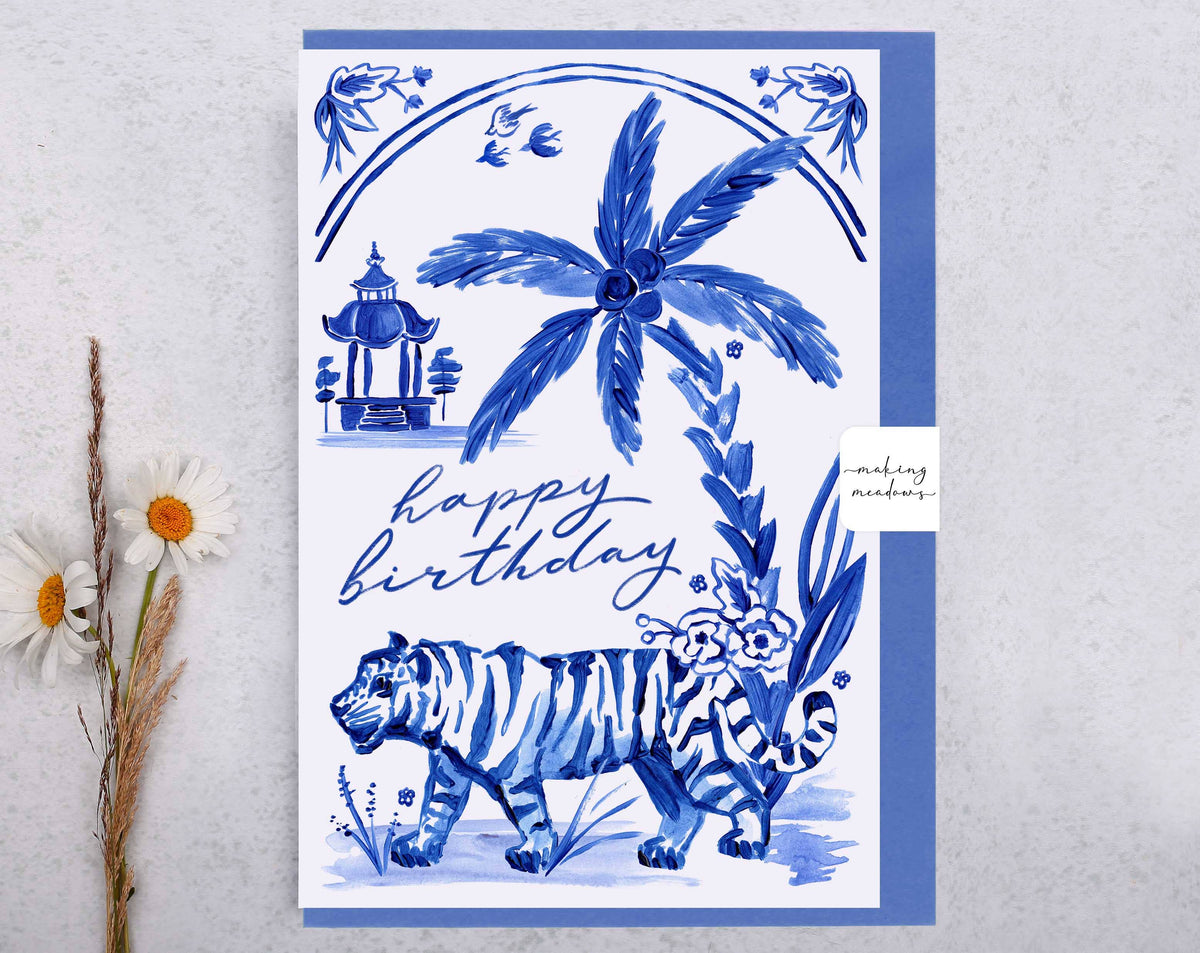 Happy Birthday Card | Tiger and Palm Tree Greeting Card