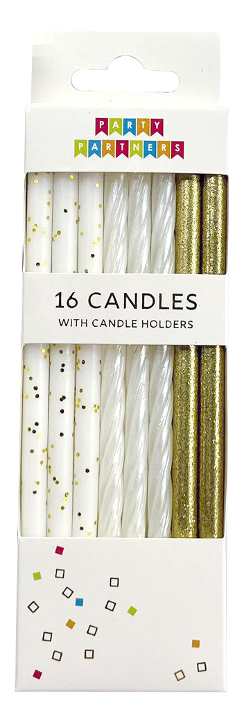 Gold & White Glitter 16 Candle set