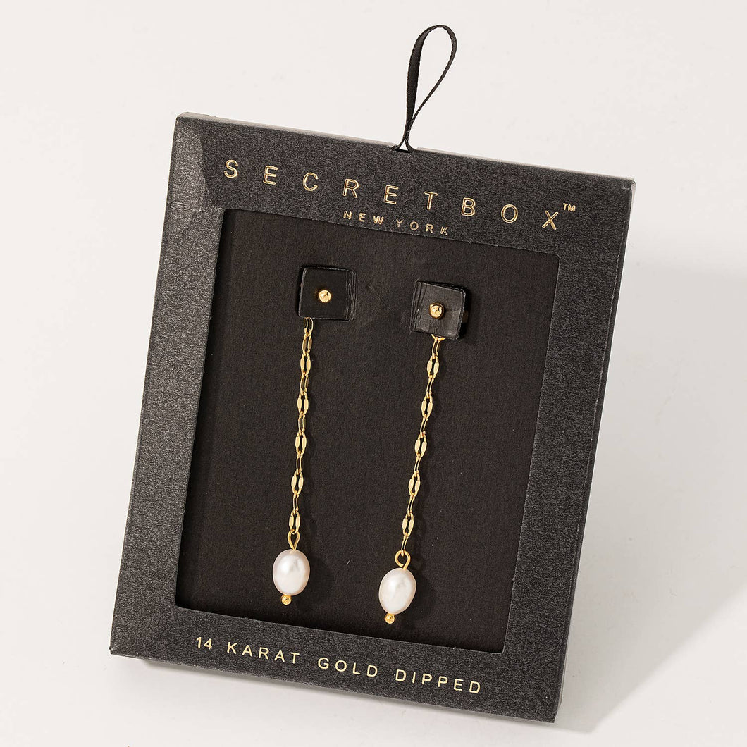 Secret Box Dainty Chain Pearl Drop Earrings