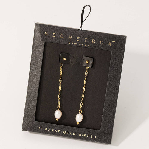 Secret Box Dainty Chain Pearl Drop Earrings - Front & Company: Gift Store