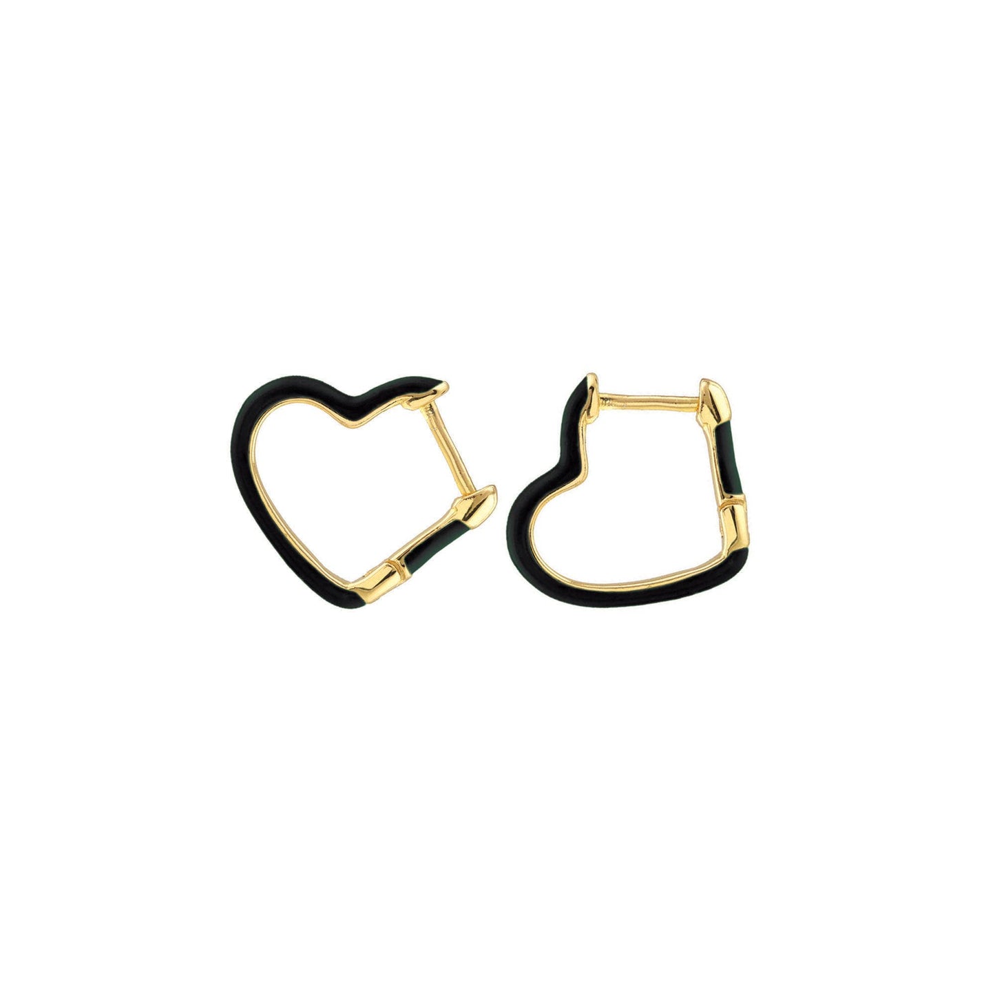 Open Heart Enamel Hinged Huggie Hoop Earrings 18K Gold Vermeil