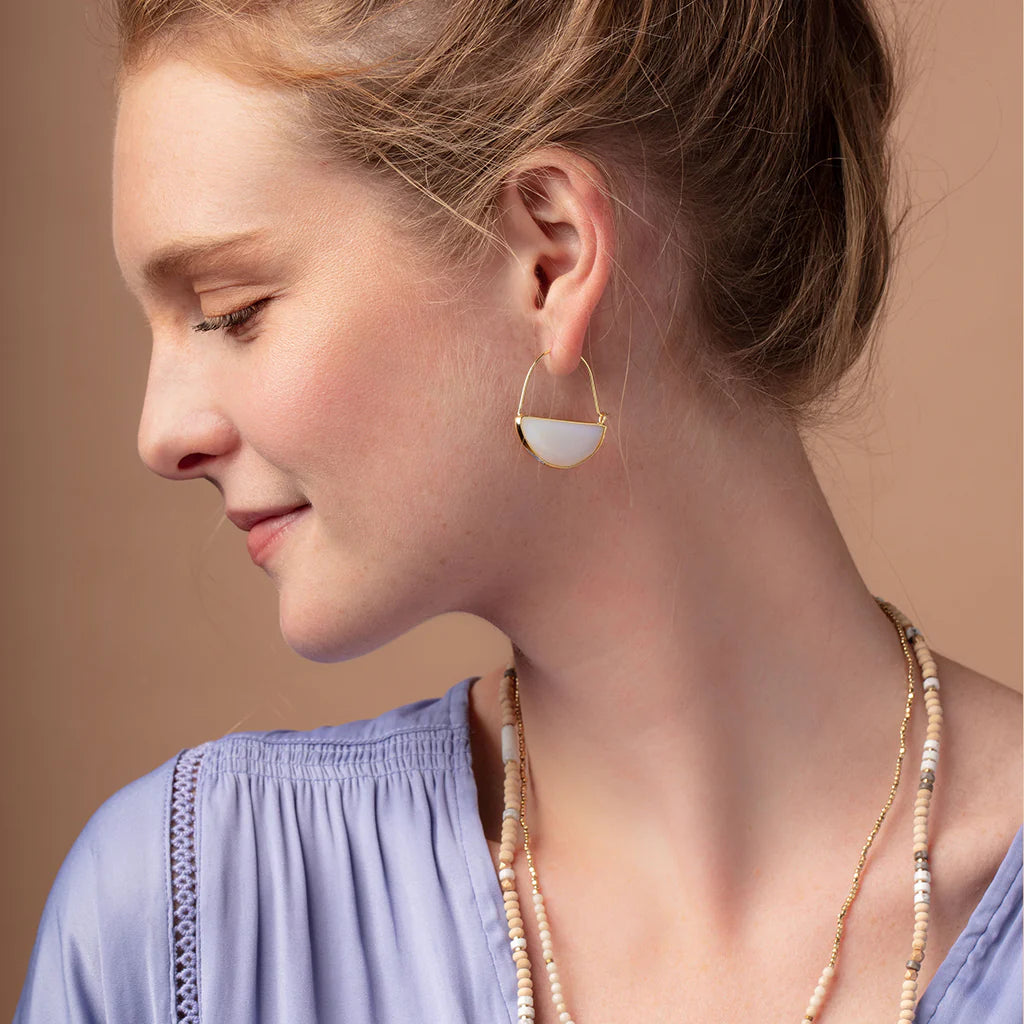 Stone Prism Hoop Earring -  Opalite/Silver