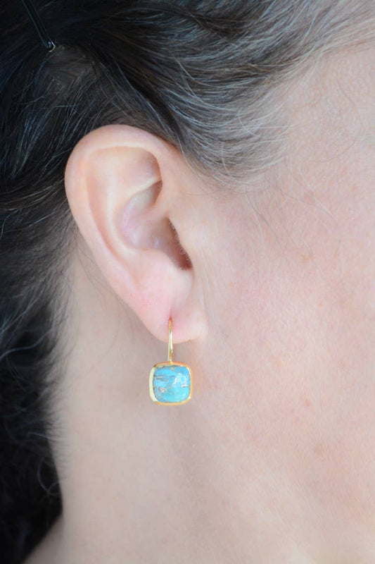 Cushion cut copper Turquoise drop earring with gold plate