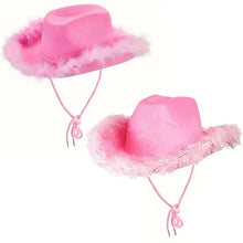 Load image into Gallery viewer, Pink Fuzzy Feather Cowboy Hat
