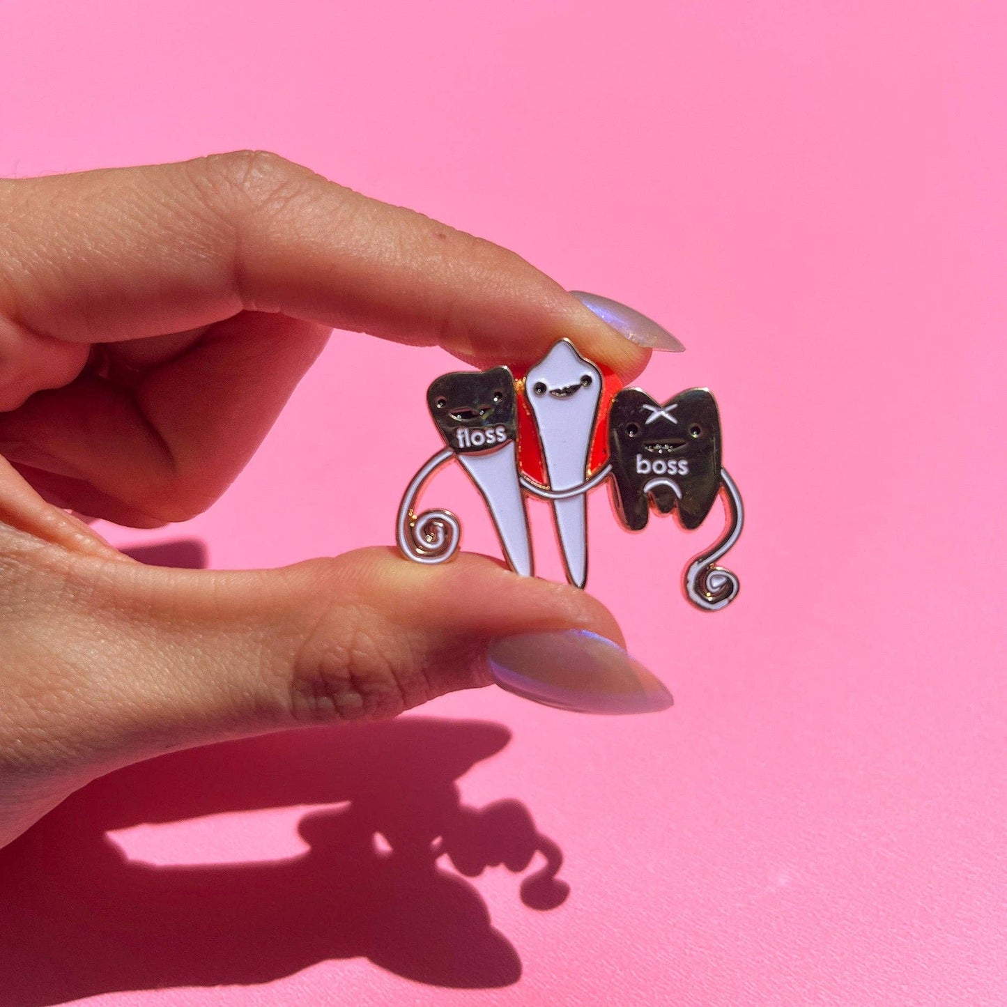 Teeth Floss Boss Enamel Pin - Dental Care, Oral Health Gift