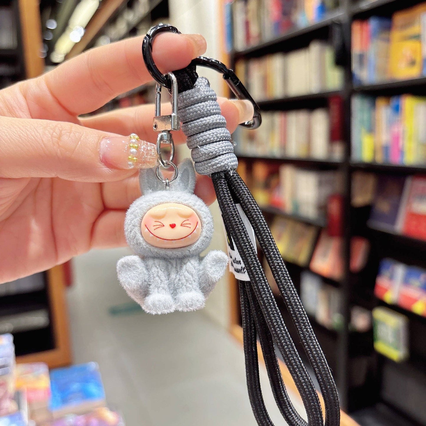 Labubu flocking keychain labubu pendant gift-random emotion