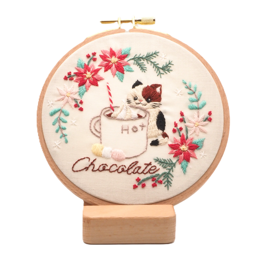 DIY Embroidery Kit Hot Chocolate from Cat & Tea Collection
