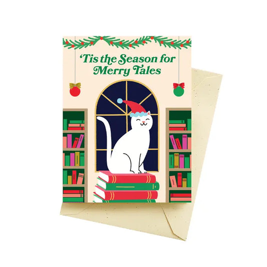 Book Stack Cat Holiday Cards