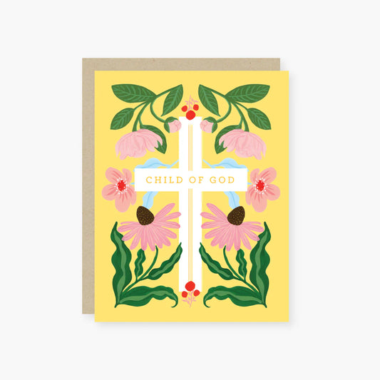 floral child of God baptism, first communion card