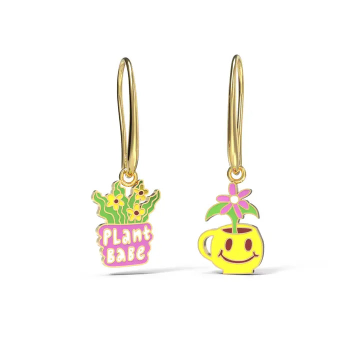 Plant Babe Earrings - 18k Gold Gilt Enamel Earrings