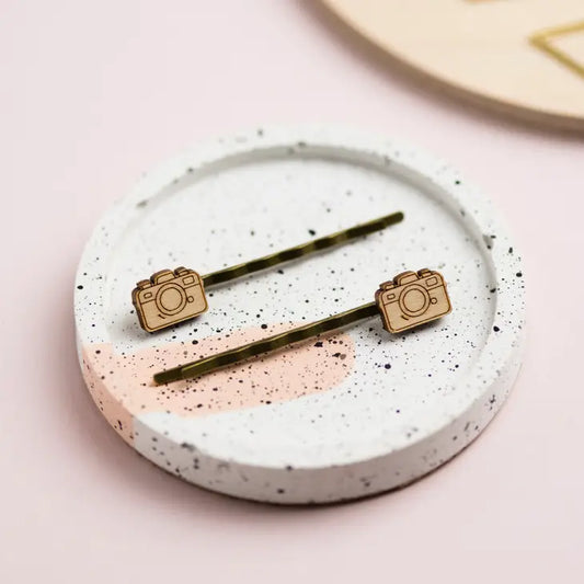 Wooden Camera Hair Slides