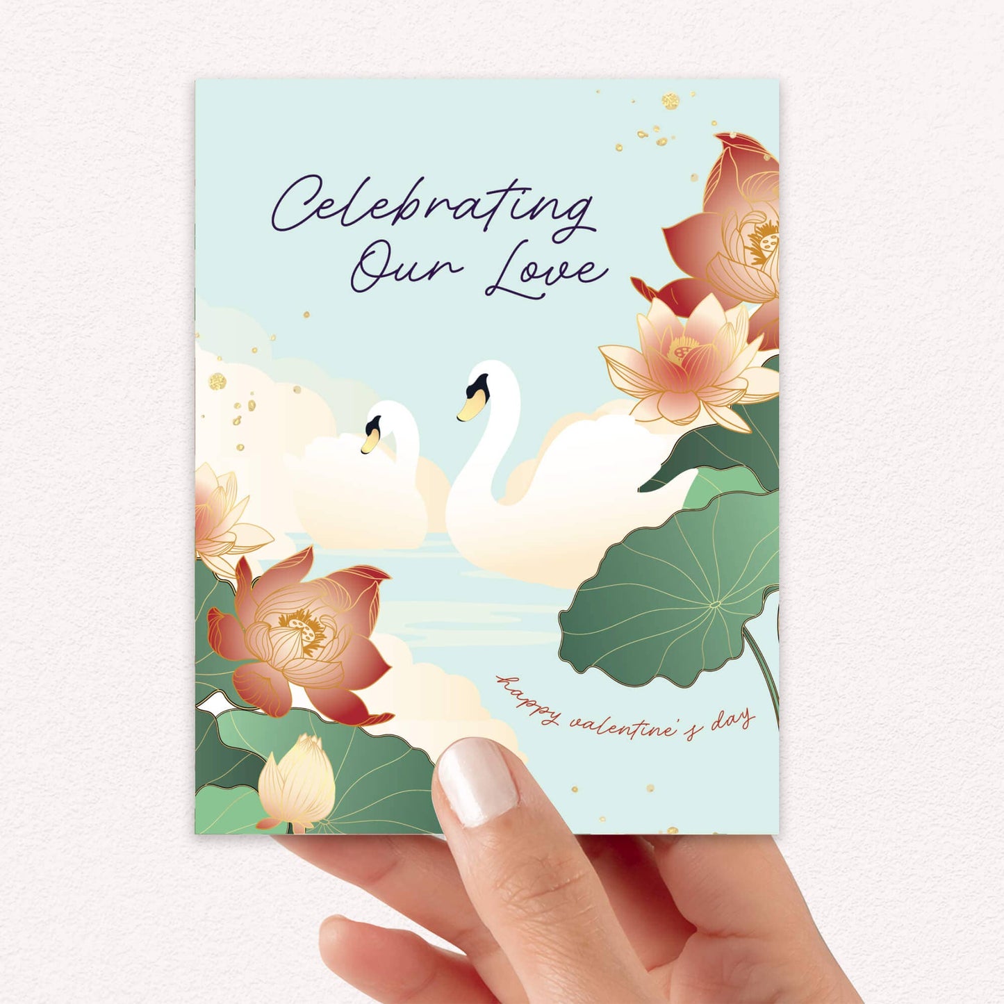 Swans and Lotus Valentine's Day Card | Celebrating Our Love