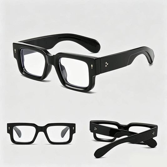 Thick Rectangle Vintage Rivet Decor Glasses
