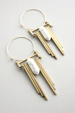 Load image into Gallery viewer, GNDE106 white and brass art deco hoop earrings
