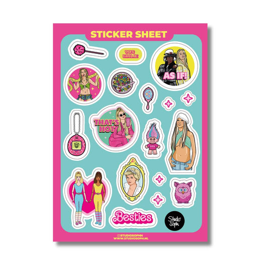 90's Girl Clueless, Britney, Paris Hilton A5 Sticker Sheet