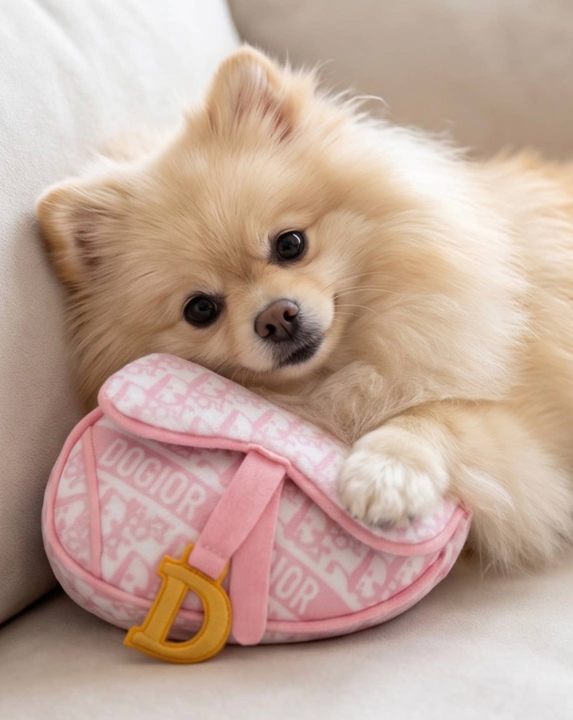 Pink Dogior Saddle Bag | Squeaker Plush Dog Toy