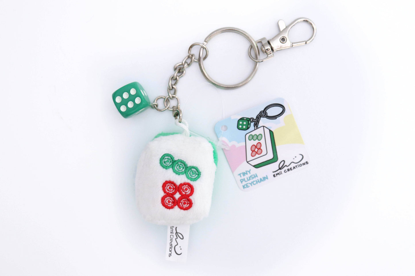 Cute Mahjong Tile Plush Keychain - Zong, Qi, Fa, and Ba Tiles