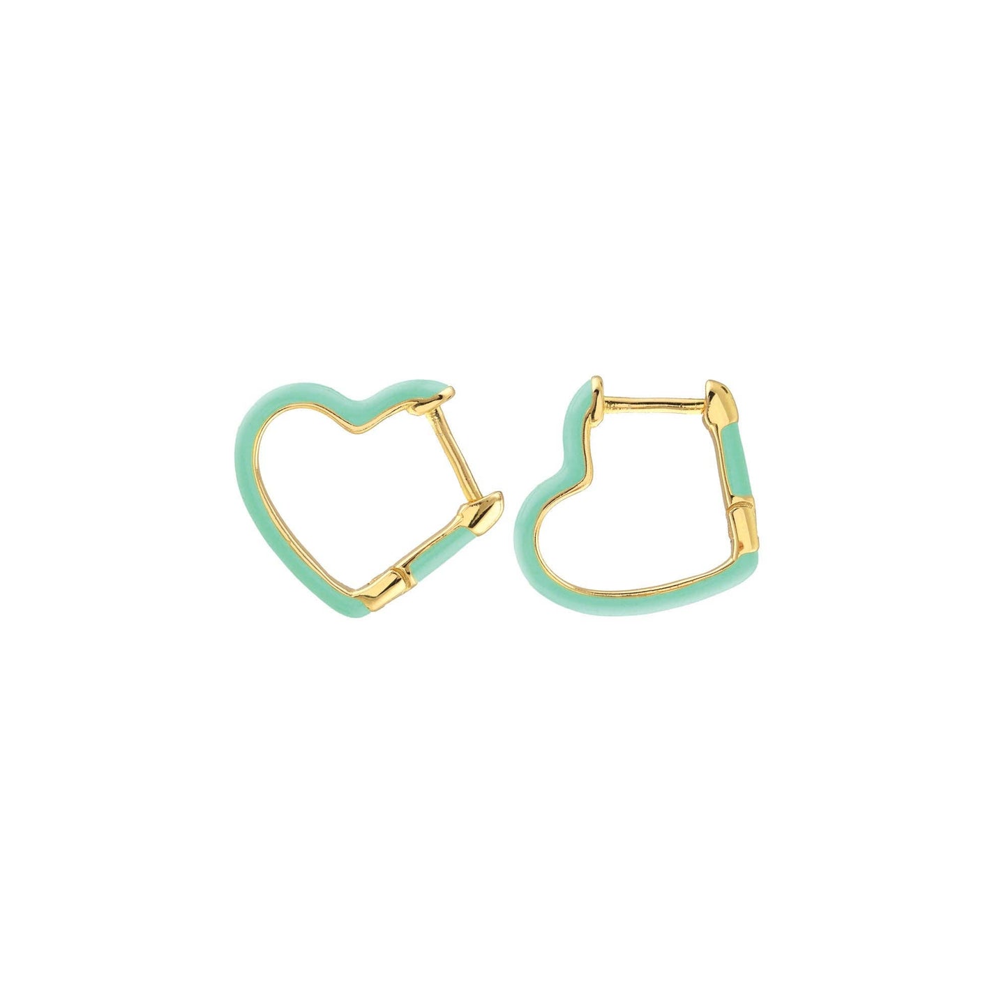 Open Heart Enamel Hinged Huggie Hoop Earrings 18K Gold Vermeil