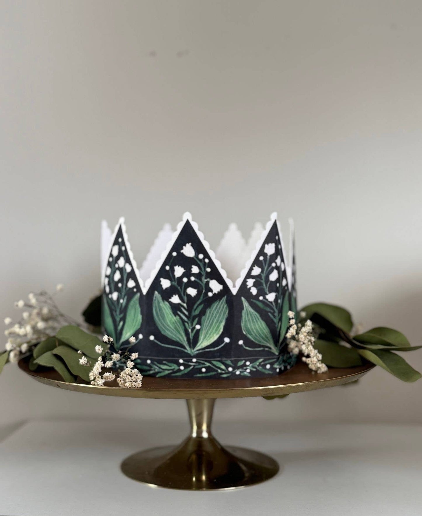 BOTANICAL PARTY HAT CROWN CARD LILY OF THE VALLEY