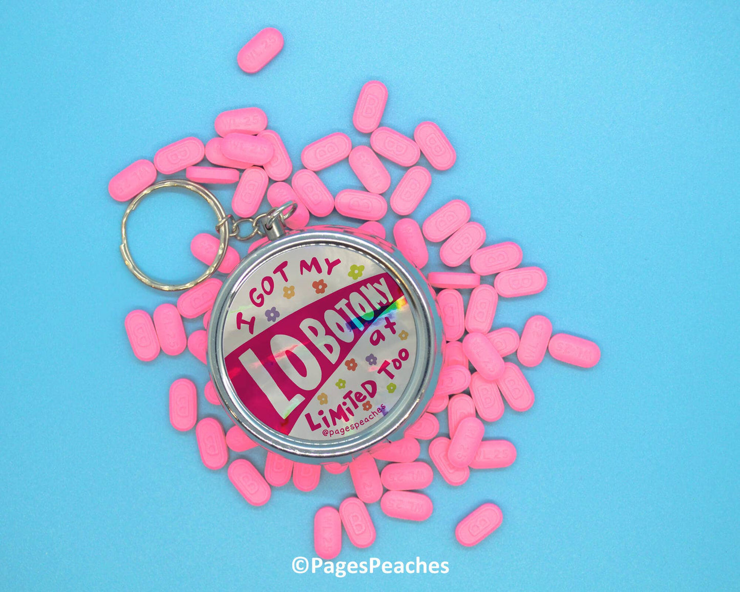 Lobotomy Pill Case Keychain Travel Medication Organizer