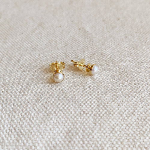 18k Gold Filled 4mm Simulated Pearl Stud Earrings - Front & Company: Gift Store