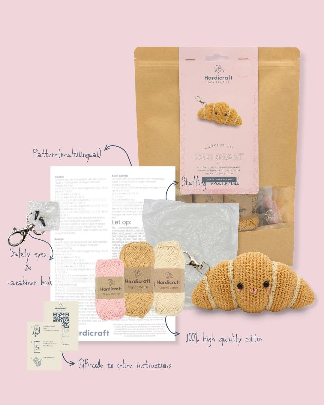 DIY Crochet Kit - Croissant Bag Charm