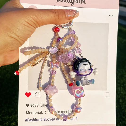 Cry Baby with beads, bow PVC Keychain Charms Mobile phone chain
