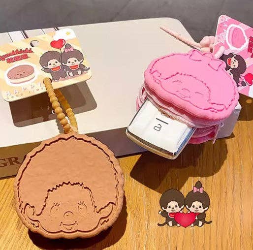 Monchhichi Cookie Mini Pouch Keychain – Cute Coin & AirPods Case