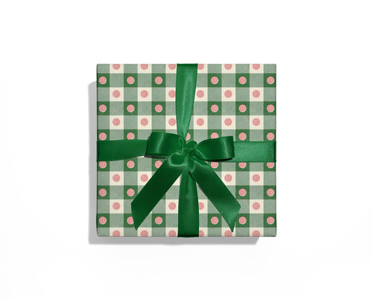 Green Wrapping Paper Pink Dots- 3 Sheet Roll