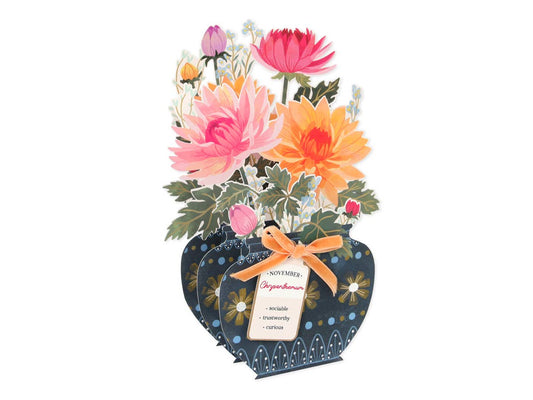 Chrysanthemum Floral Pop-up Card with Bow Embellishment