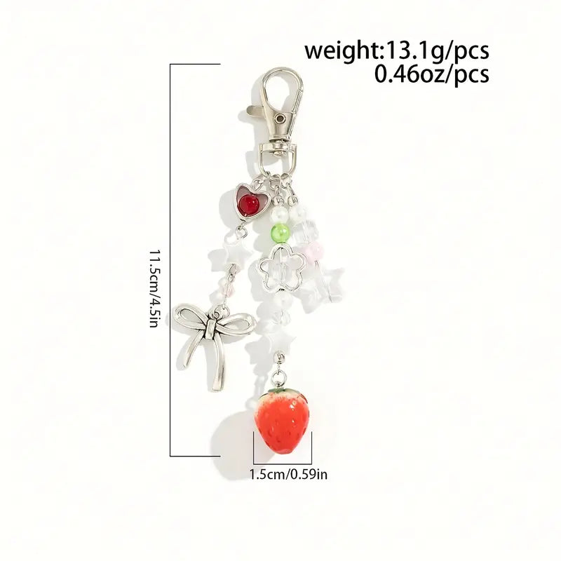 Chic Strawberry & Bow Keychain