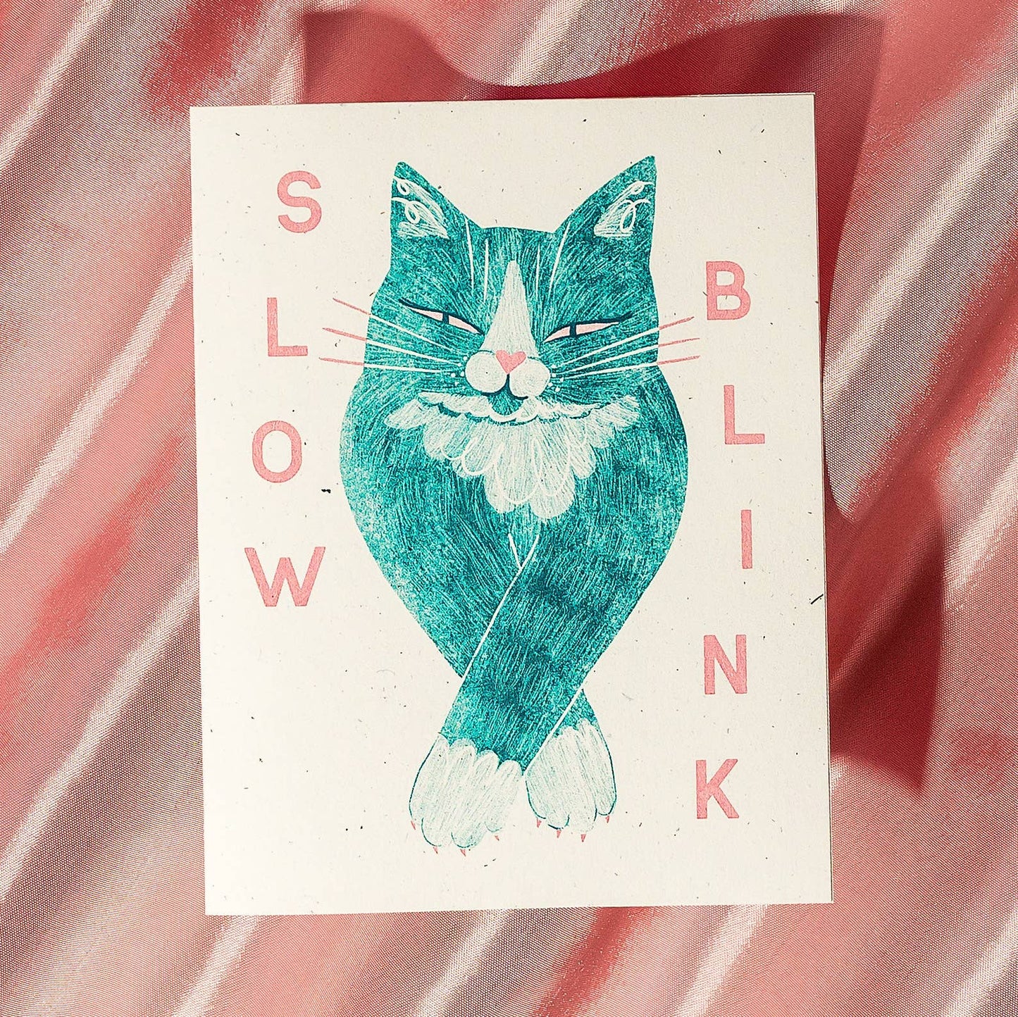 Slow Blink Cat - Risograph Greeting Card