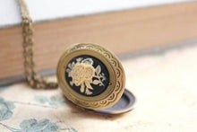 Load image into Gallery viewer, Cameo Locket Necklace - Ivory and Black Flower
